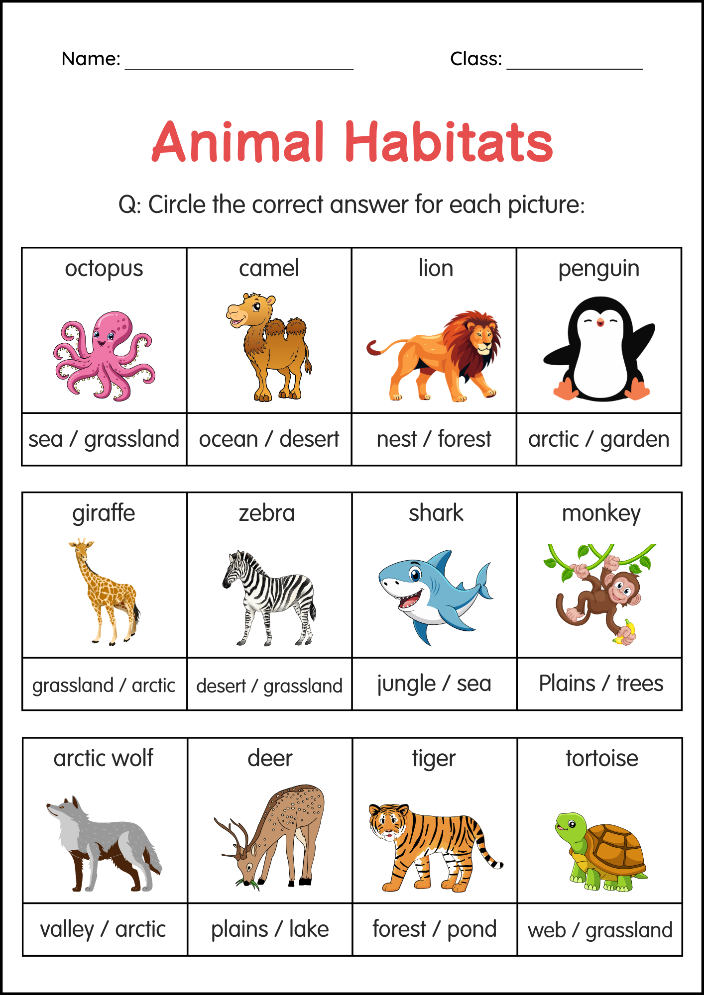 Printable Animal Habitats Worksheets