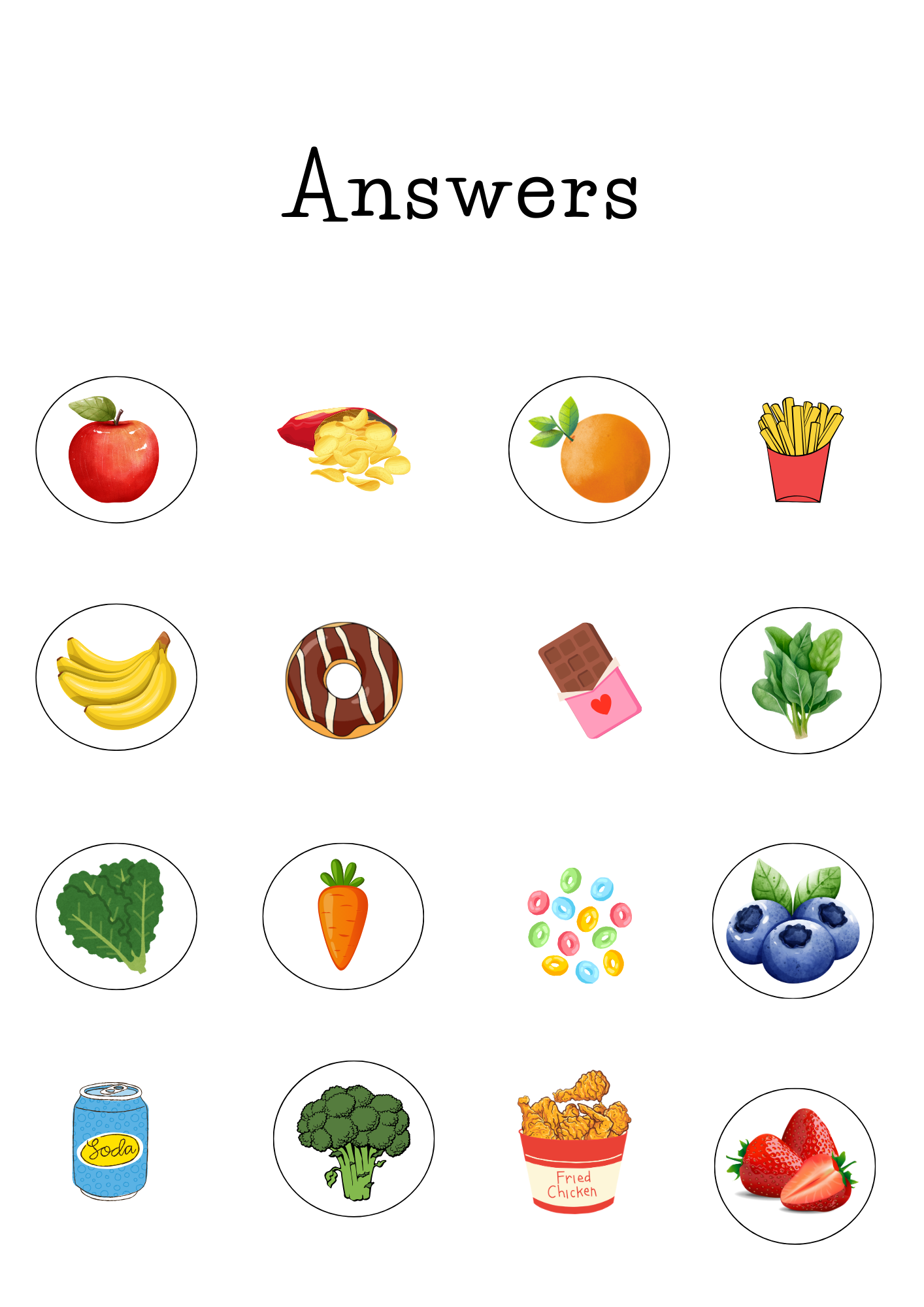 Printable Healthy Food Worksheets