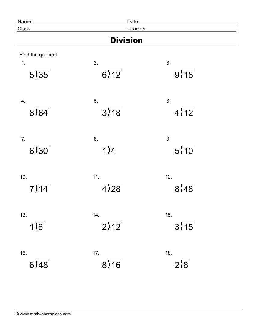 Free Printable Long Division Worksheets