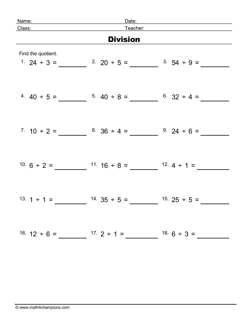 free printable long division worksheets
