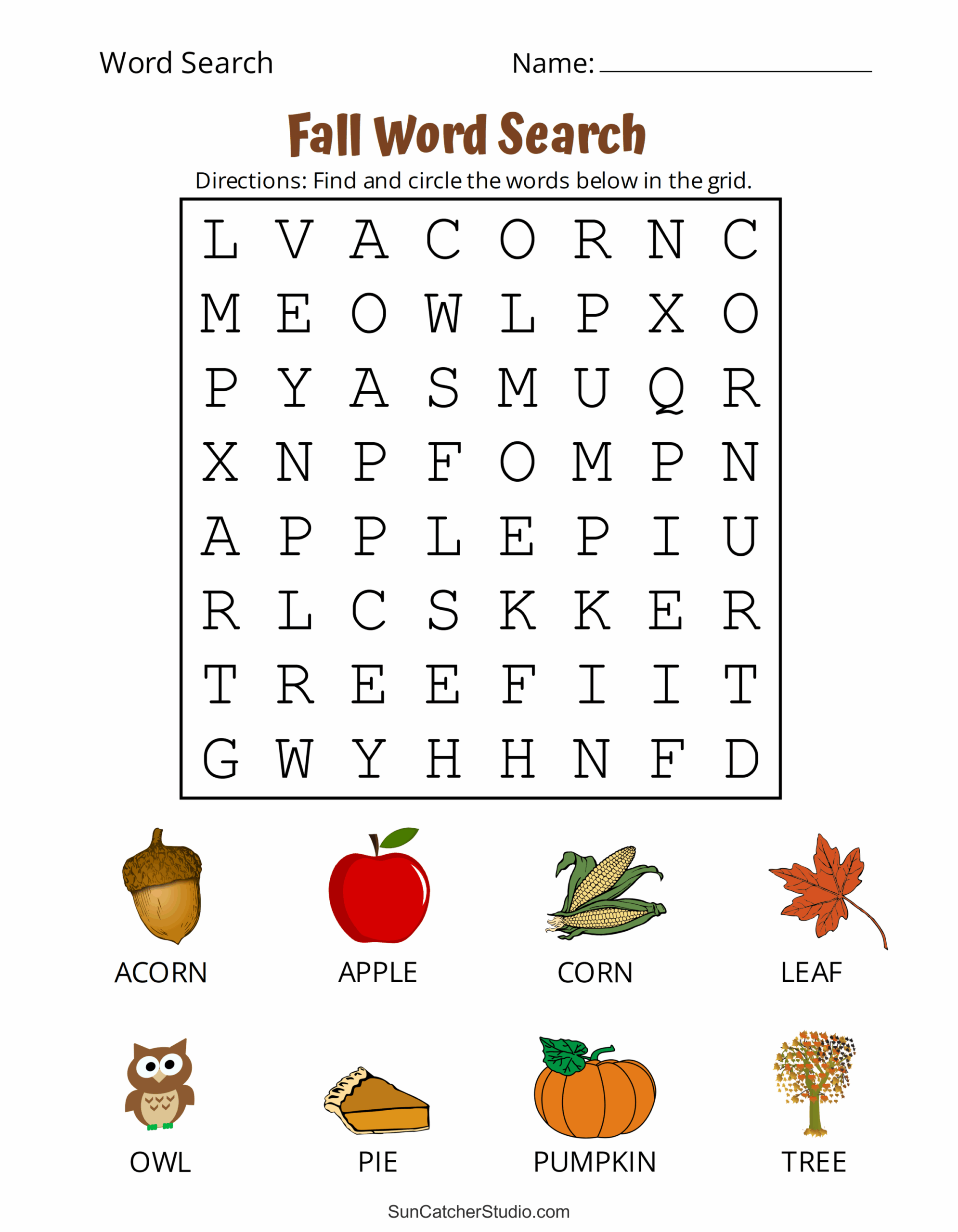 word search puzzles fall
