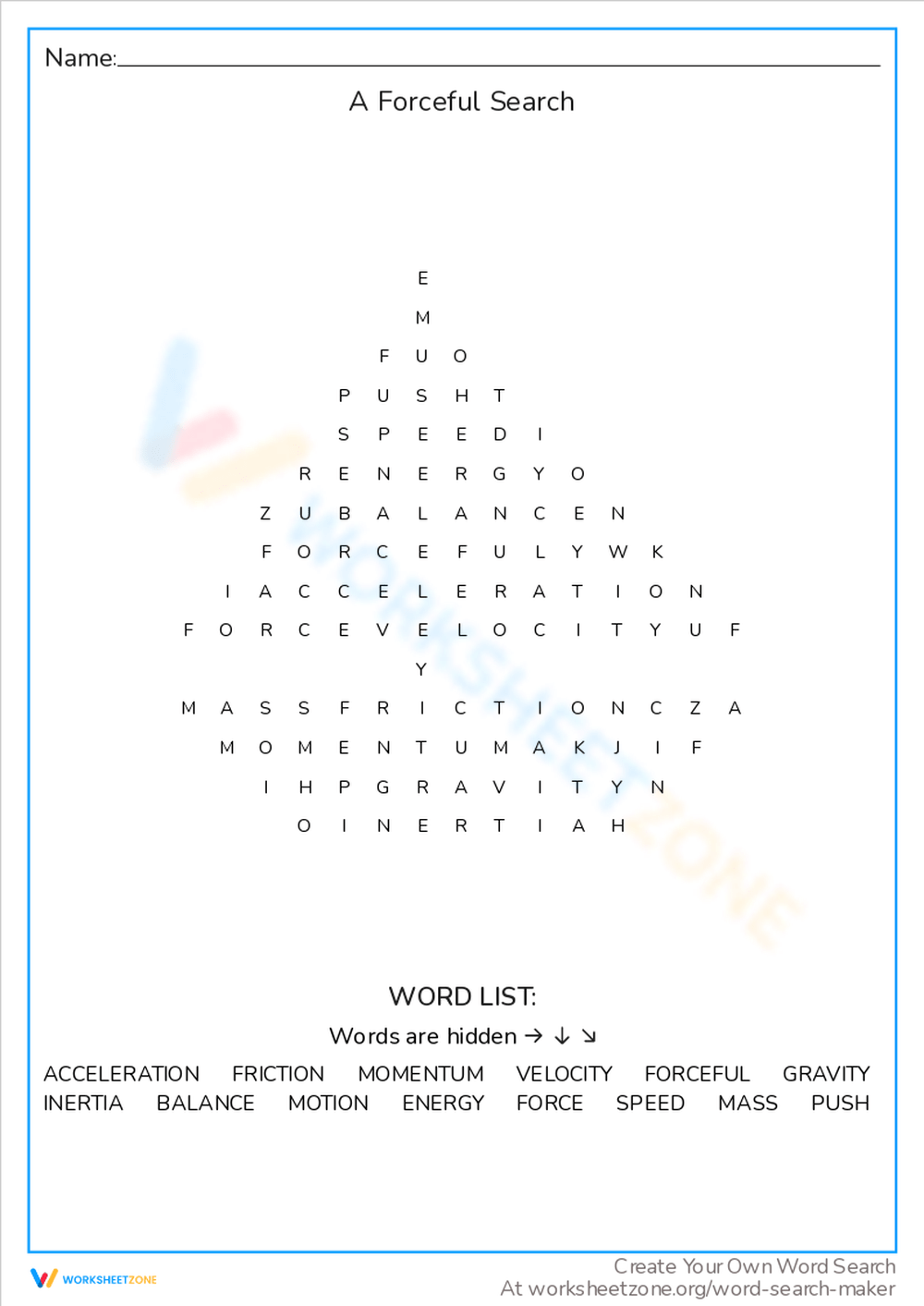 force and motion word search force and motion word search