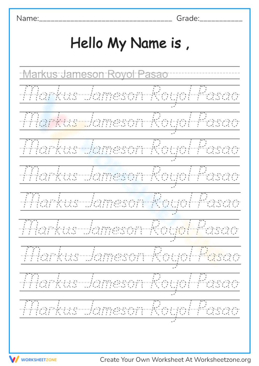 Printable Grade 2 Name Tracing Worksheets