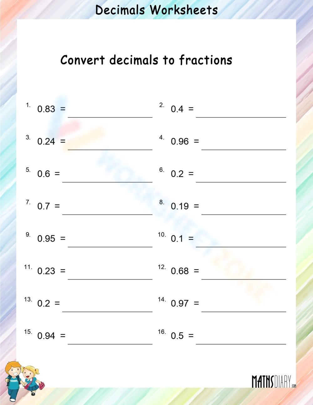 Printable Grade 7 Converting Decimals To Fractions Worksheets Printable Grade 7 Converting Decimals To Fractions Worksheets