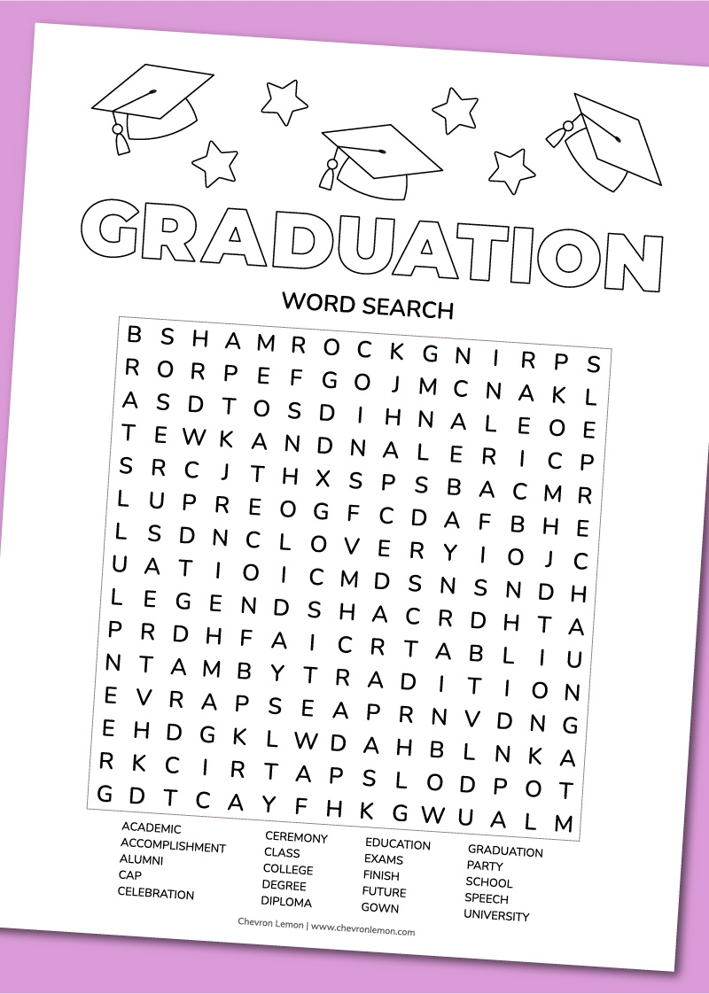 Printable Graduation Word Search Chevron Lemon Printable Graduation Word Search Chevron Lemon