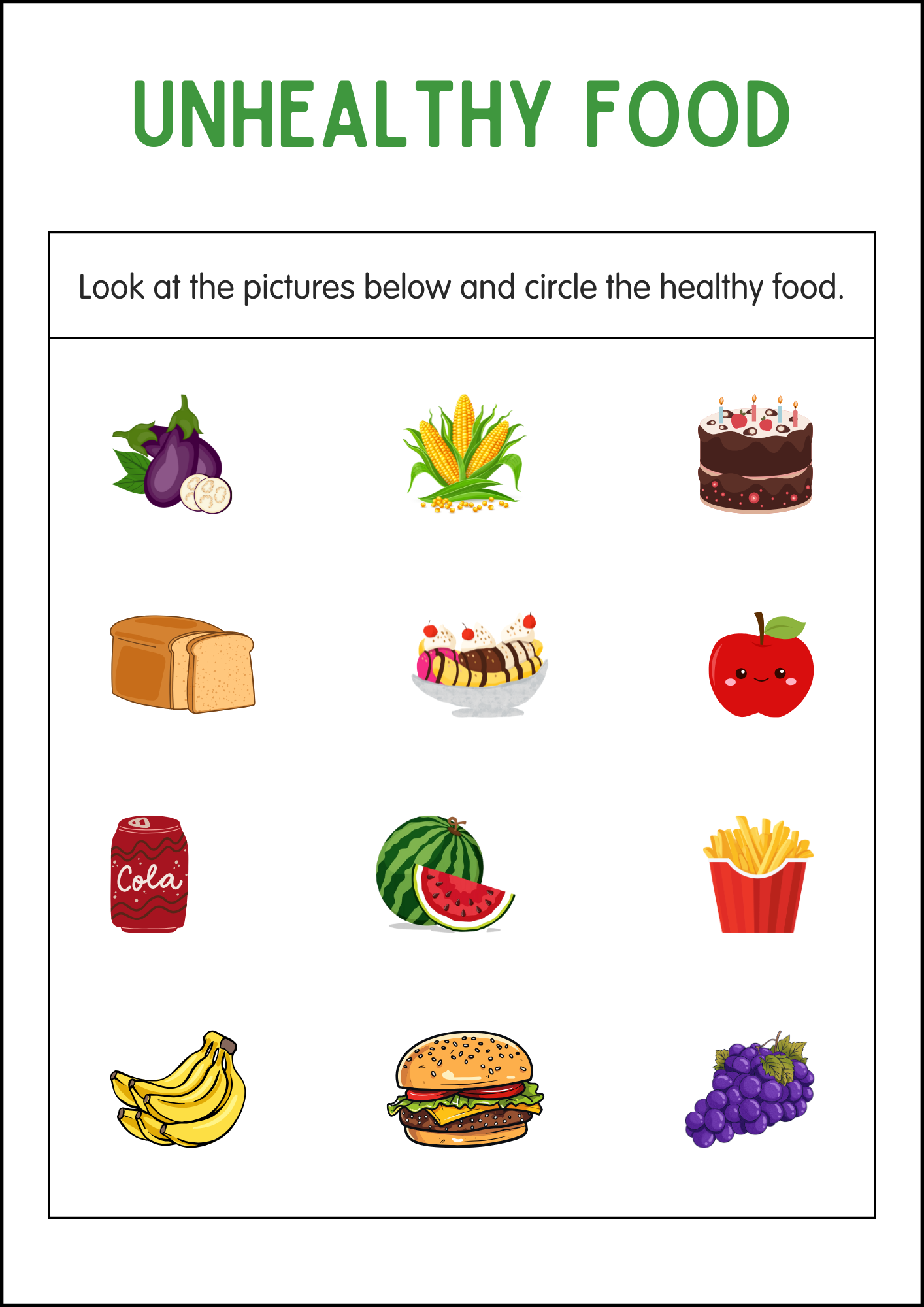 printable healthy food worksheets