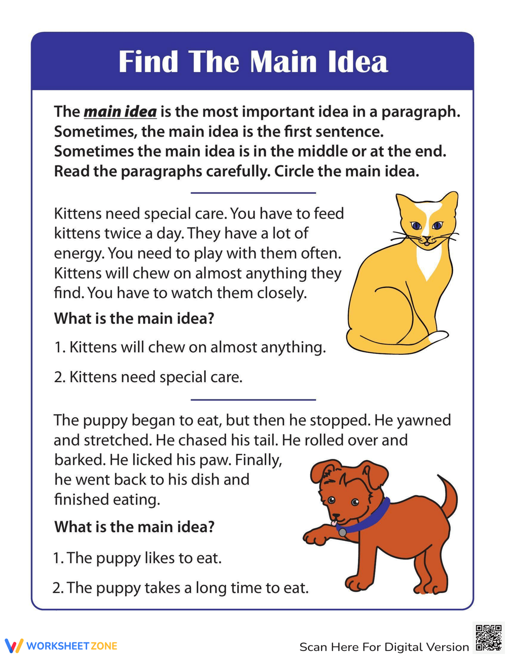 Printable Identifying The Main Idea Worksheets Download