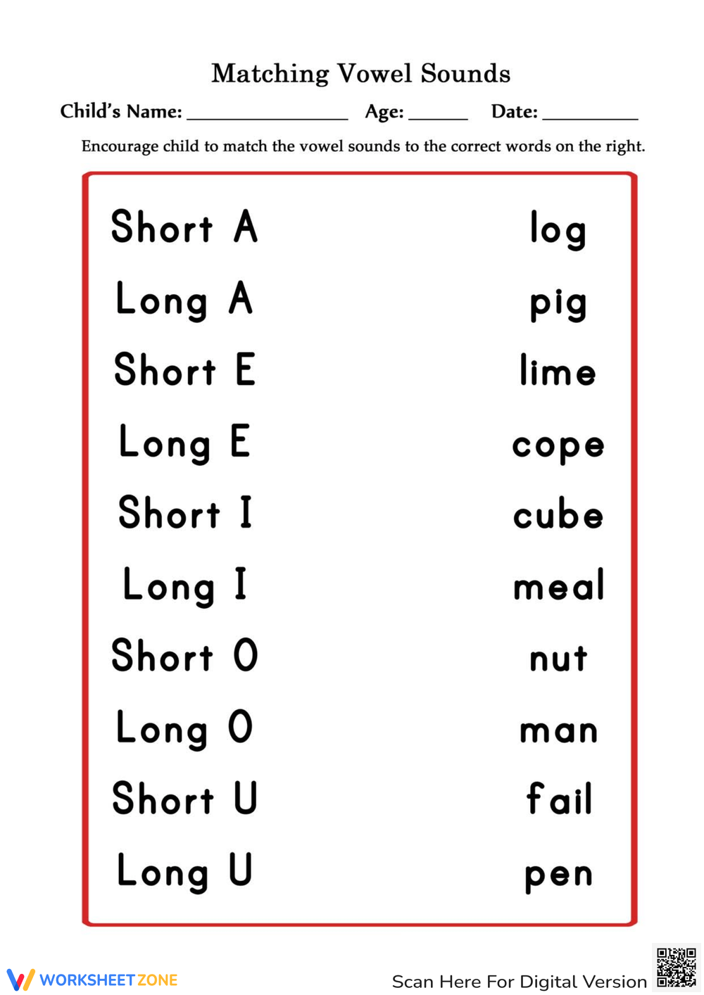 Printable Long And Short Vowels Worksheets Download