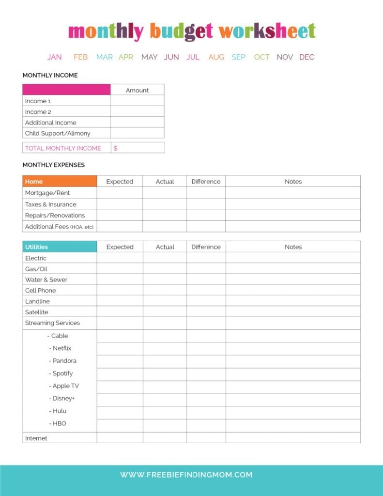 Printable Monthly Budget Planner Template