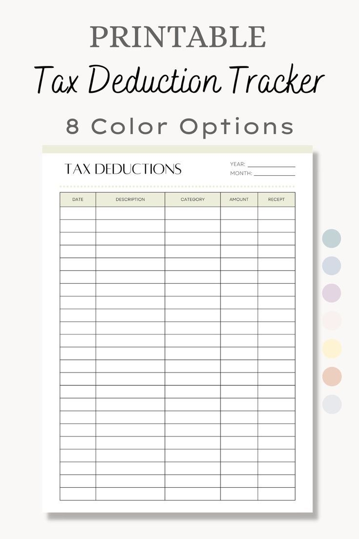 Printable Tax Deduction Tracker Tax Deduction Log Business Tax Log Online Sales Tax Form