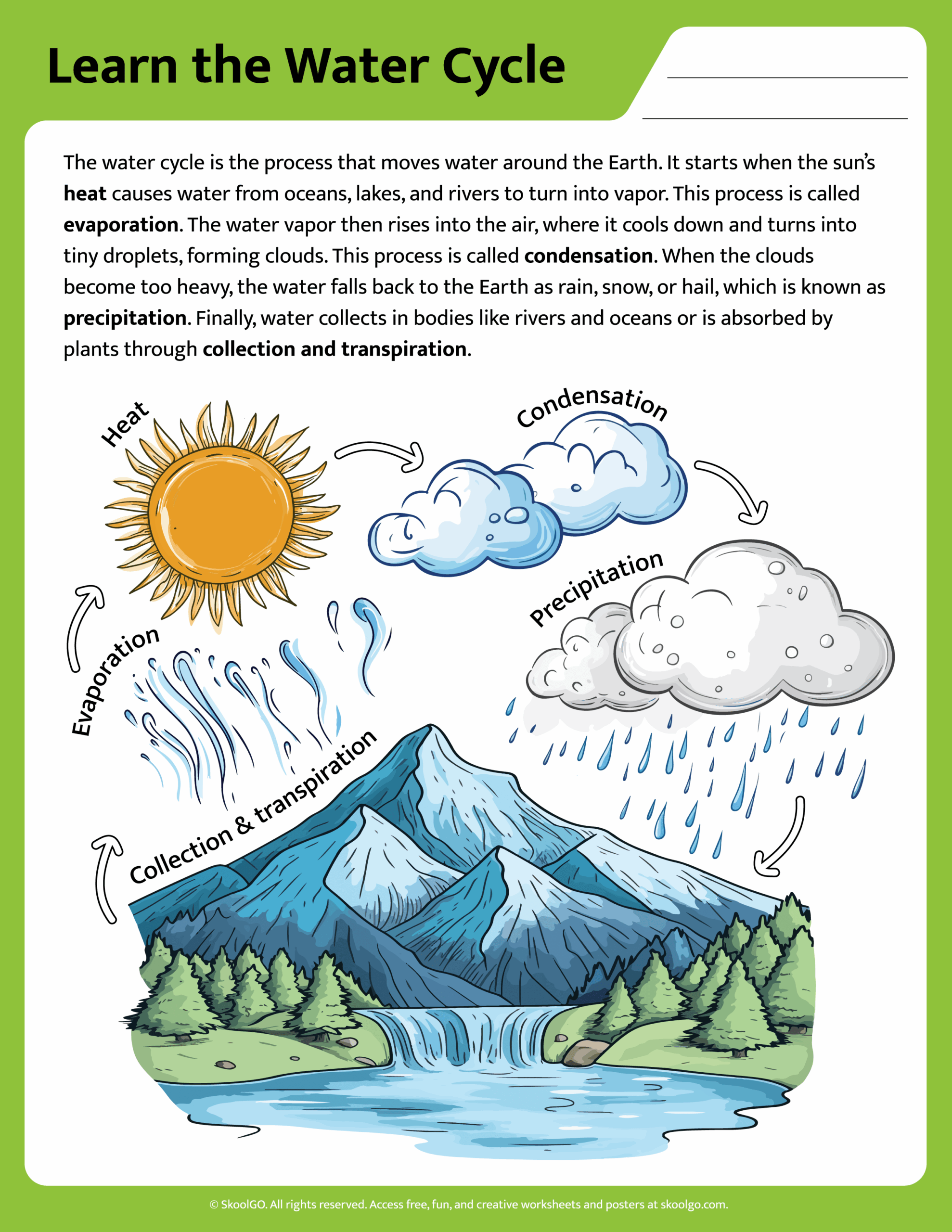 Printable Water Cycle Worksheet For Kids SKOOLGO Printable Water Cycle Worksheet For Kids SKOOLGO