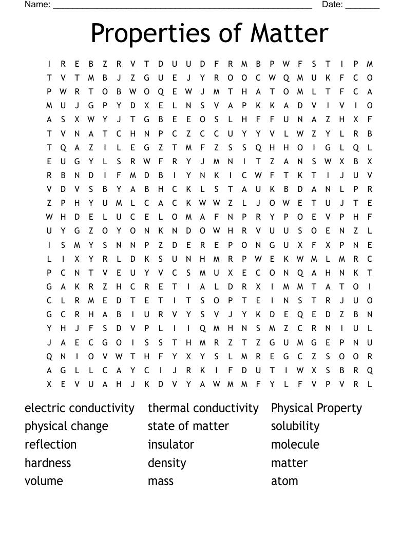 Properties Of Matter Word Search WordMint Properties Of Matter Word Search WordMint