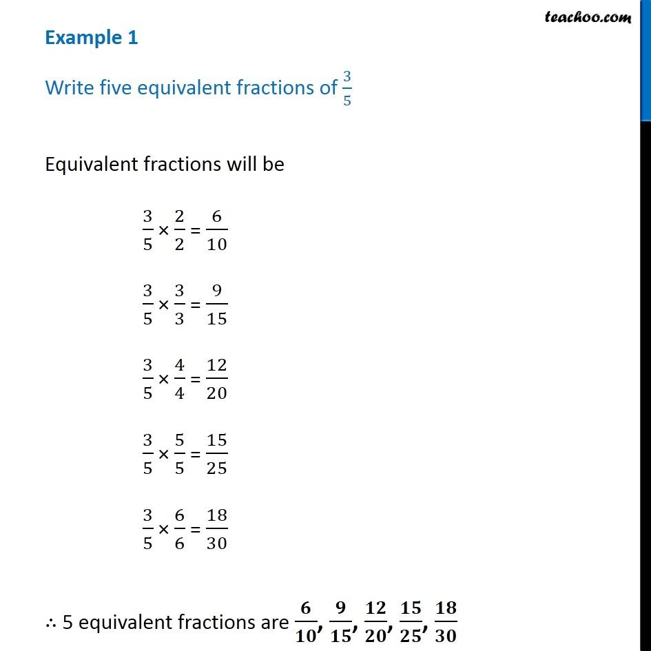 Question 1 Write Five Equivalent Fractions Of 3 5 Teachoo