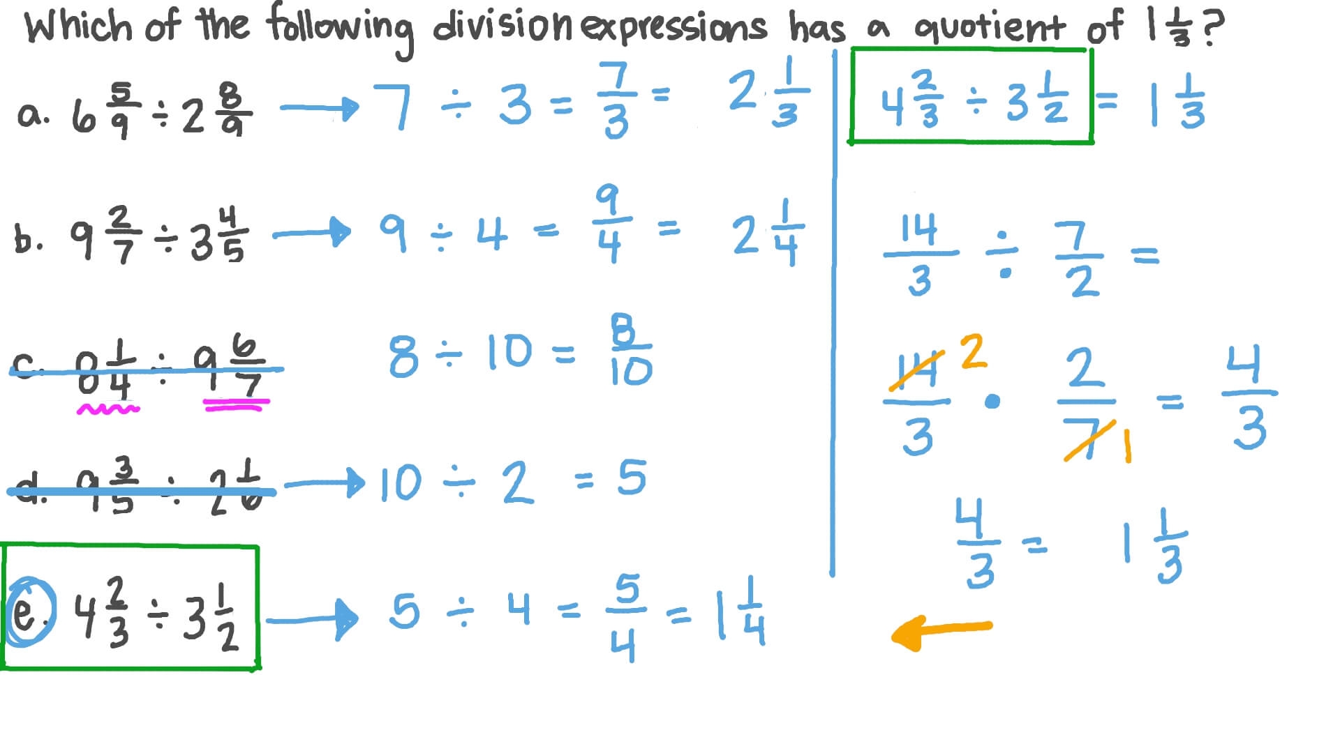 Question Video Identifying The Division Expression Of Mixed Numbers That Has A Certain Quotient Nagwa