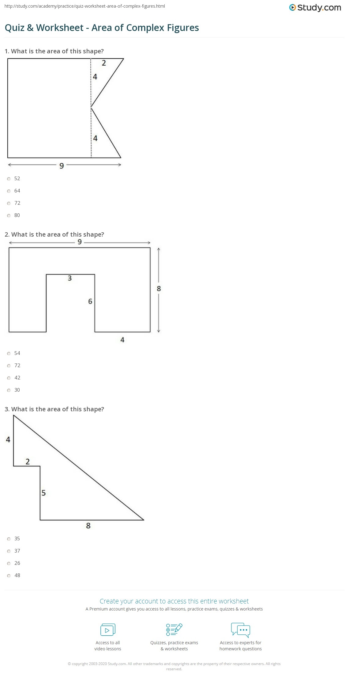 Quiz Worksheet Area Of Complex Figures Study