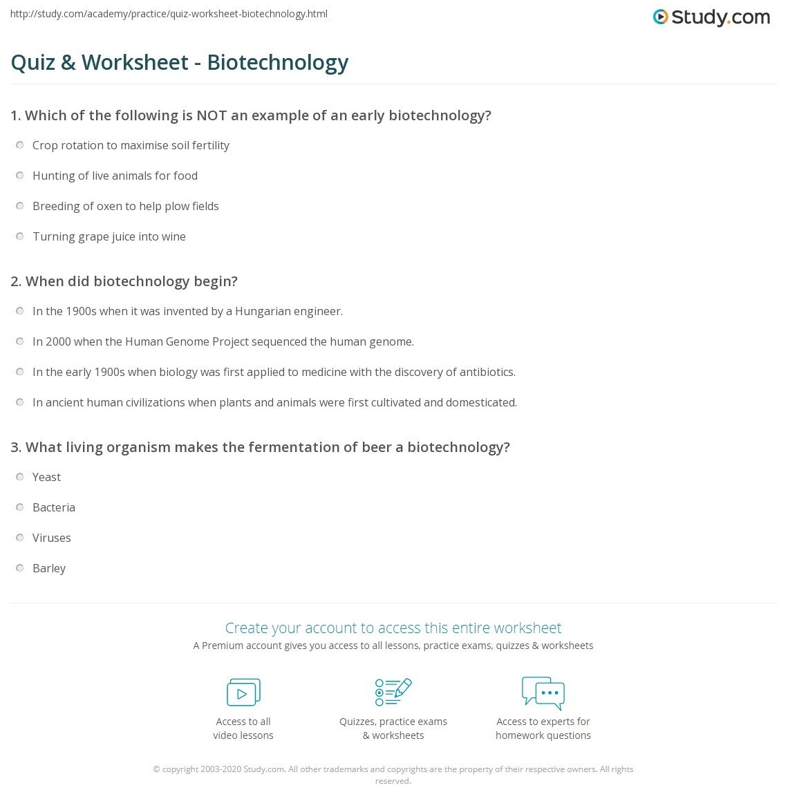Quiz Worksheet Biotechnology Study Quiz Worksheet Biotechnology Study