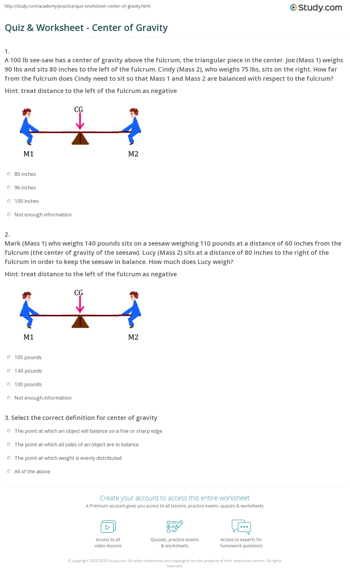 Quiz Worksheet Center Of Gravity Study Quiz Worksheet Center Of Gravity Study