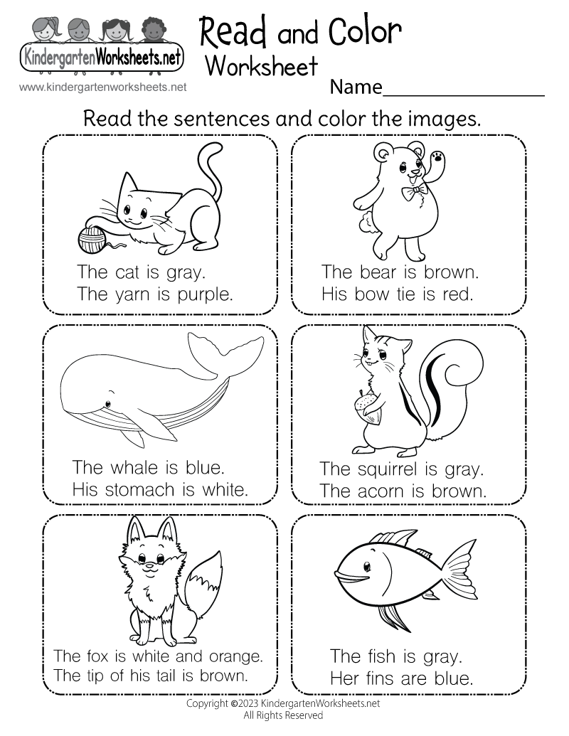 Printable Kindergarten Worksheets Reading