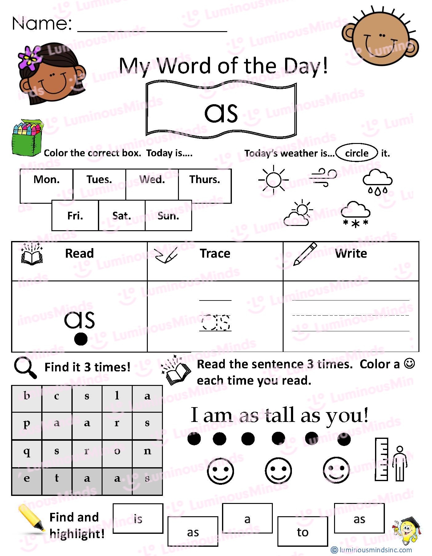 Sight Word As Worksheet