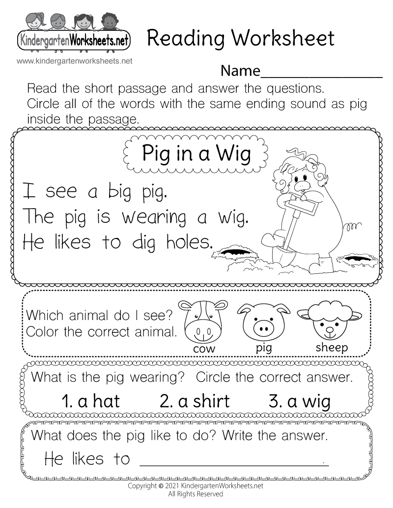 Free Kindergarten Printable Worksheets Reading