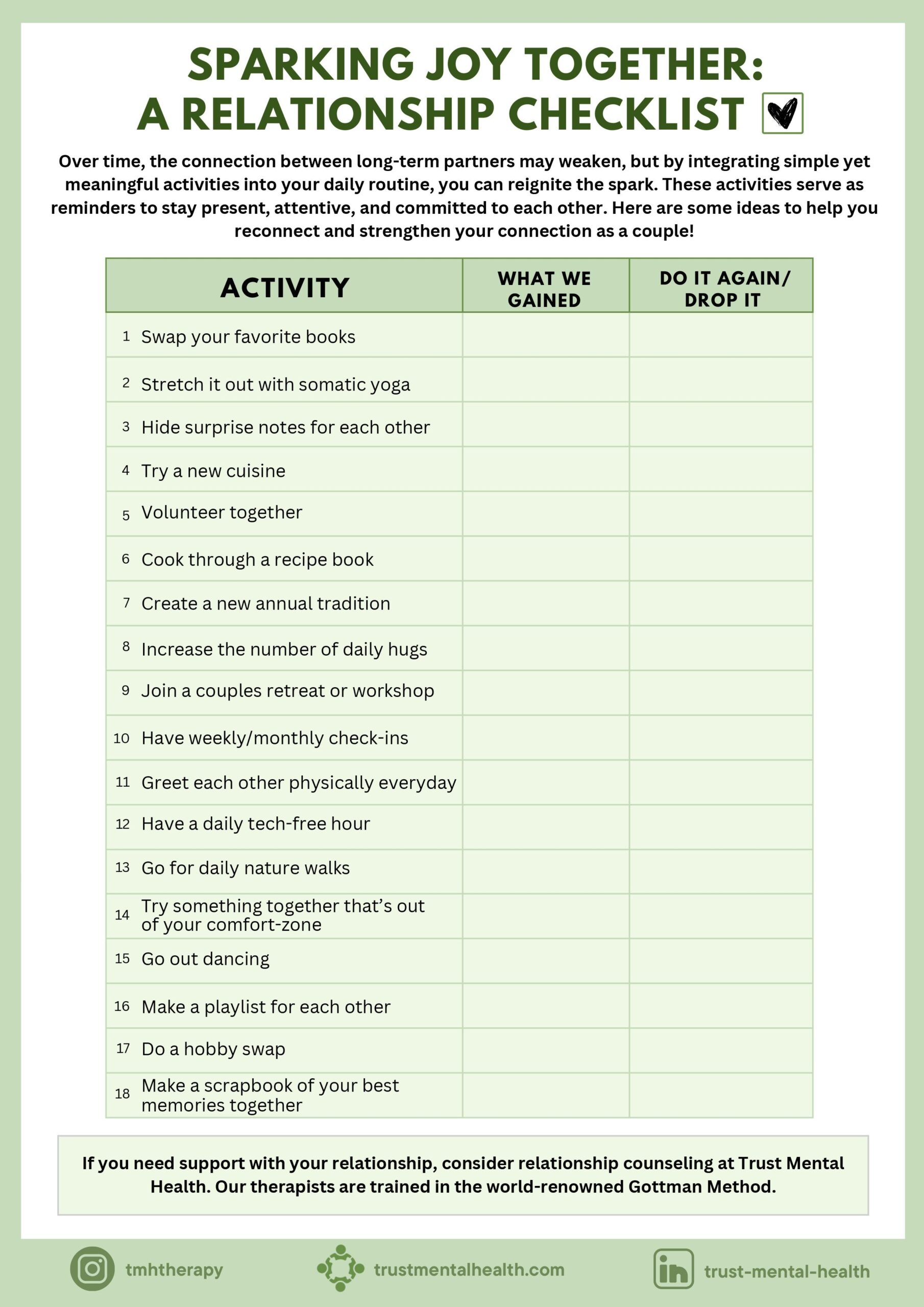 Free Printable Couples Therapy Worksheets