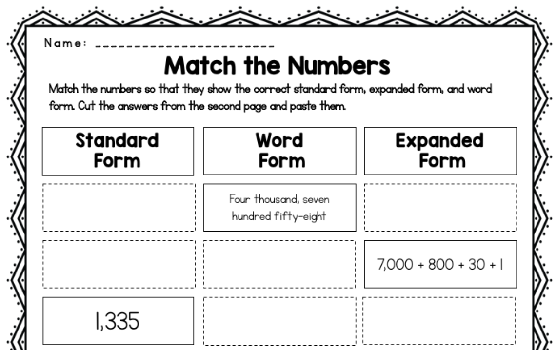 word form expanded form standard form word form expanded form standard form