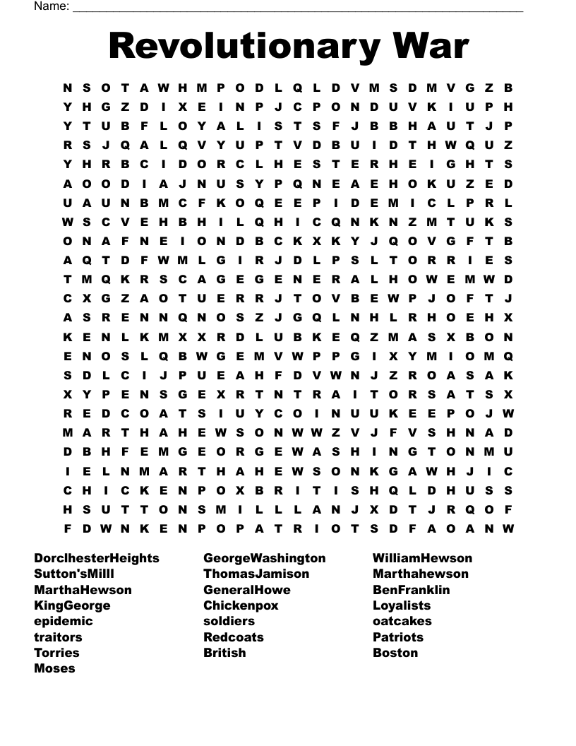 american revolution word search