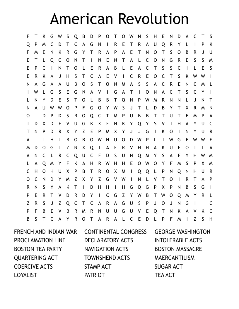 Revolutionary War Word Search WordMint