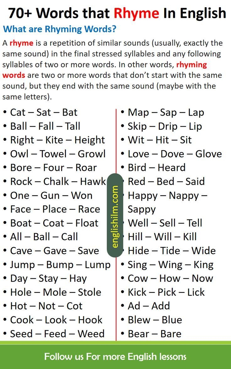 Rhyming Words List Of 70 Words With Different Meanings