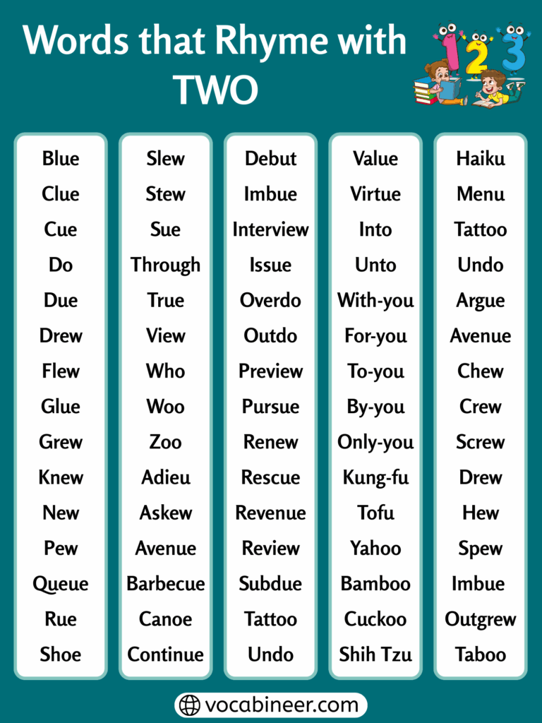 Rhyming Words With Two 120 Complete Words List