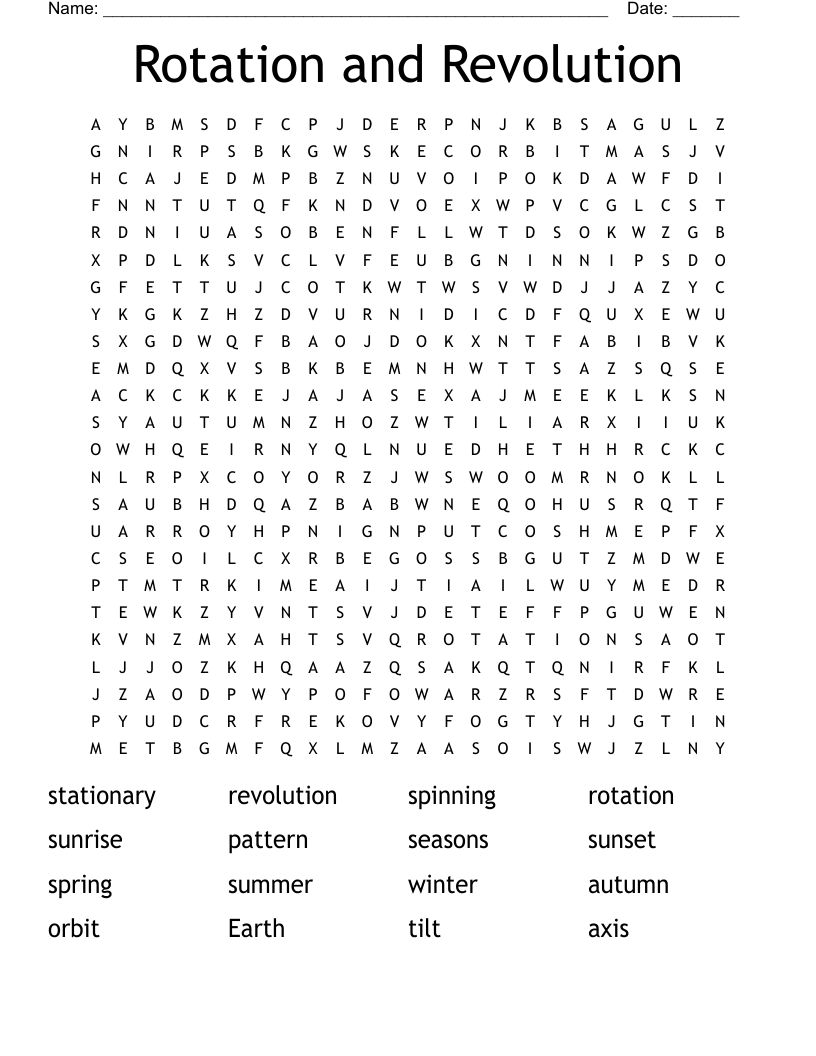Rotation Earth Revolution Word Search