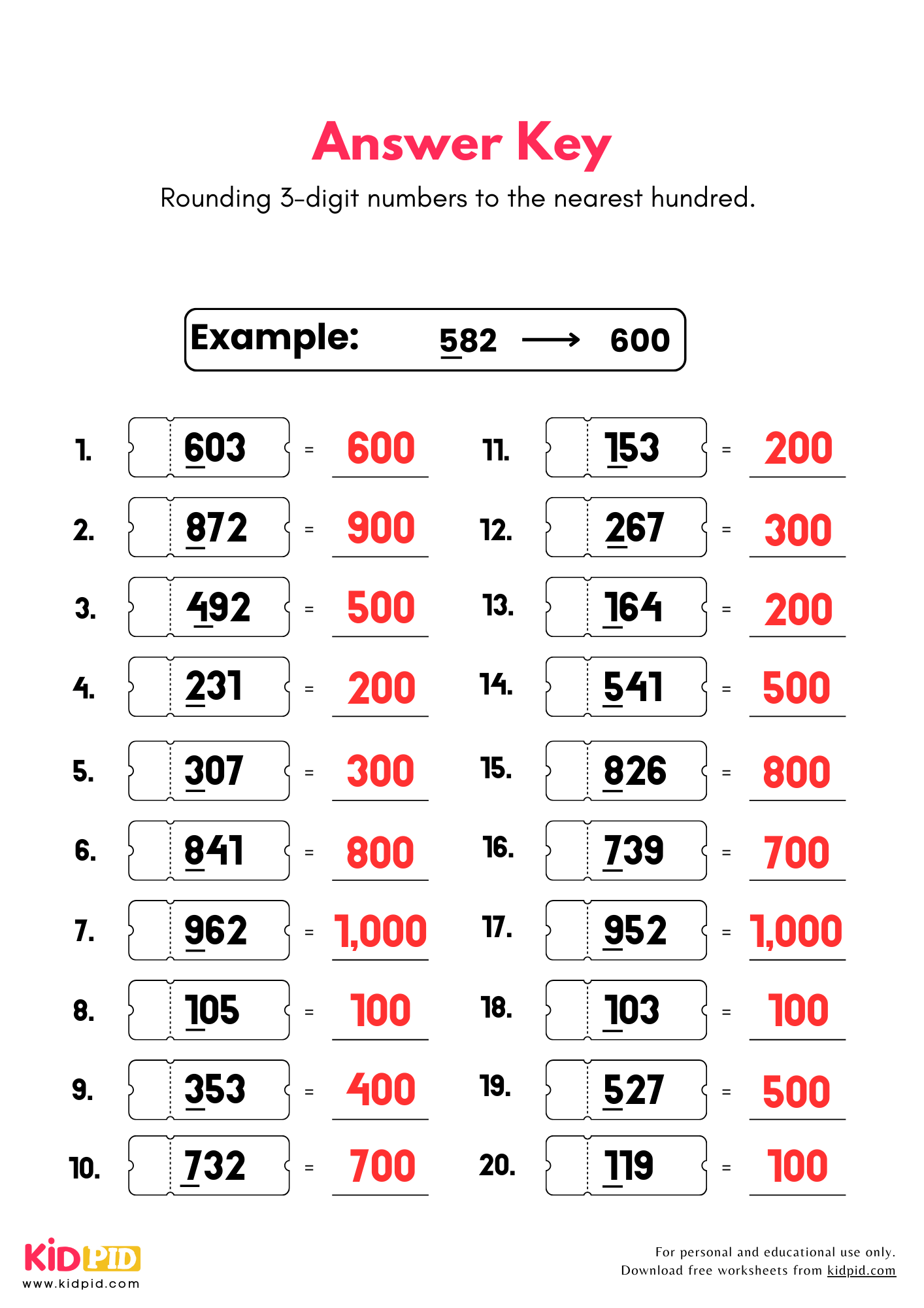 Rounding 3 Digit Numbers To Nearest 100 Worksheets For Grade 2 Kidpid