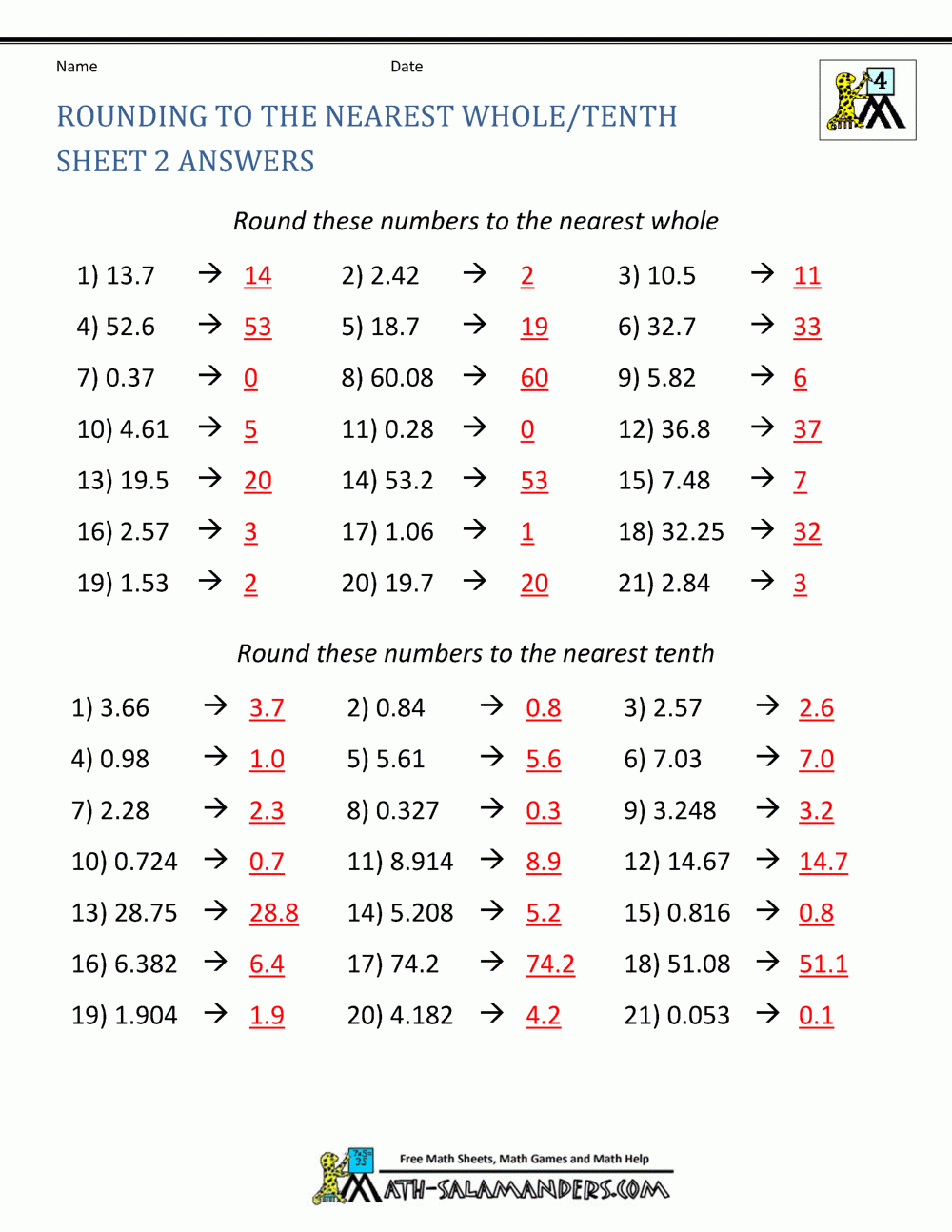 Rounding To The Nearest Tenth Rounding To The Nearest Tenth