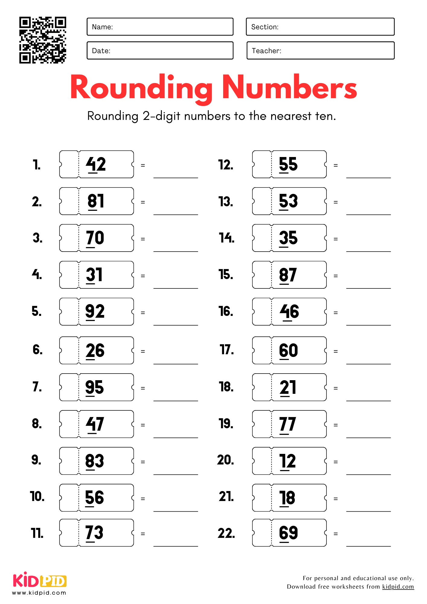 Rounding Two Digit Numbers To Nearest 10 Worksheets For Grade 2 Kidpid Rounding Two Digit Numbers To Nearest 10 Worksheets For Grade 2 Kidpid