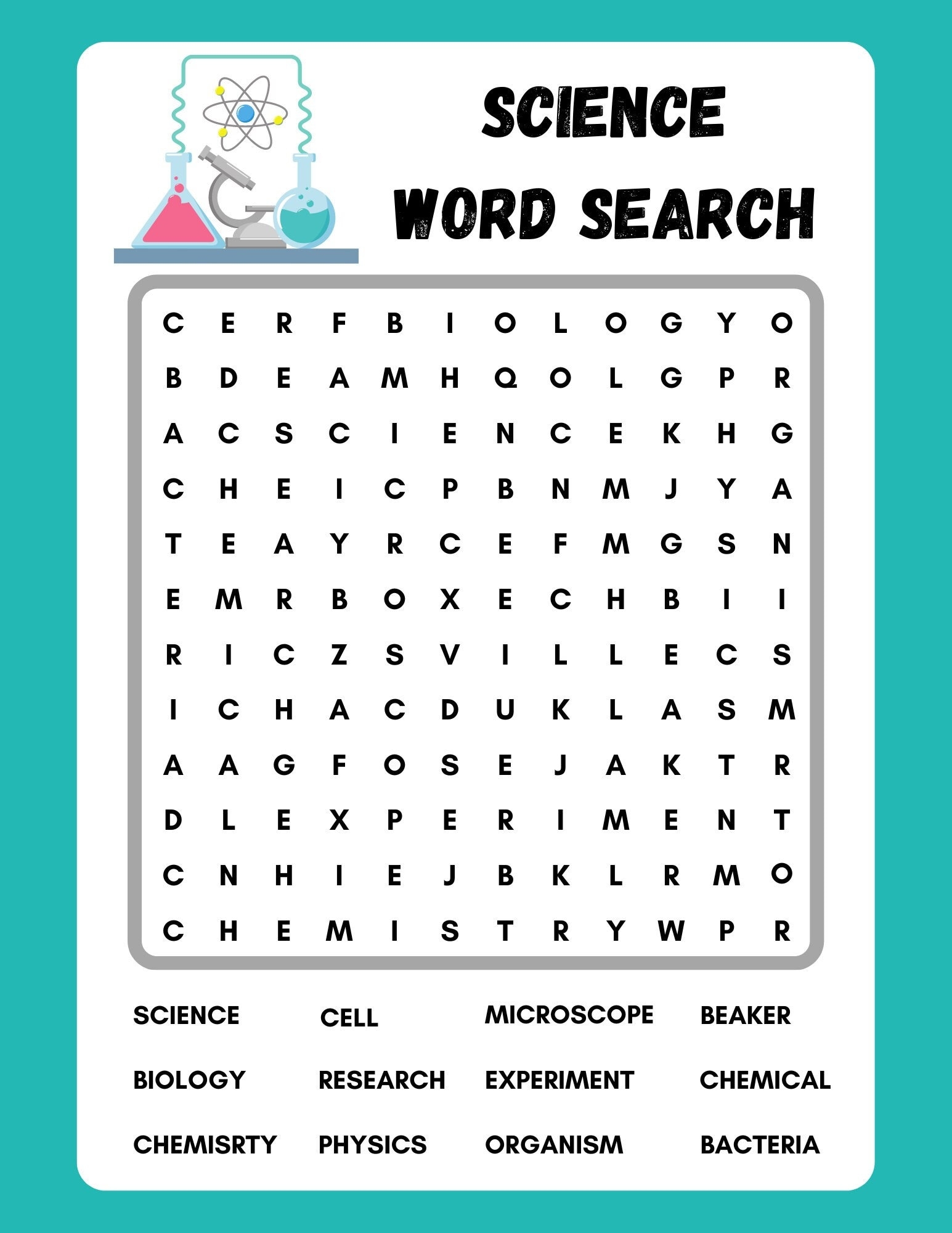 Science Word Search Printable Instant Download PDF Etsy UK