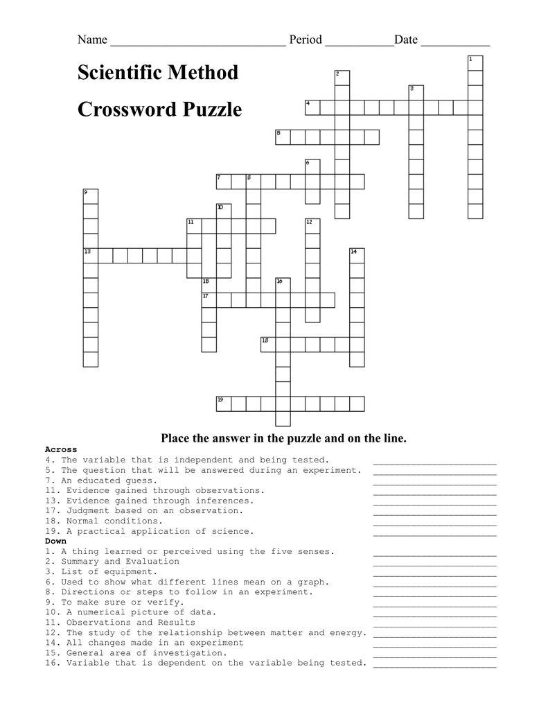 Scientific Method Crossword Puzzle Worksheet