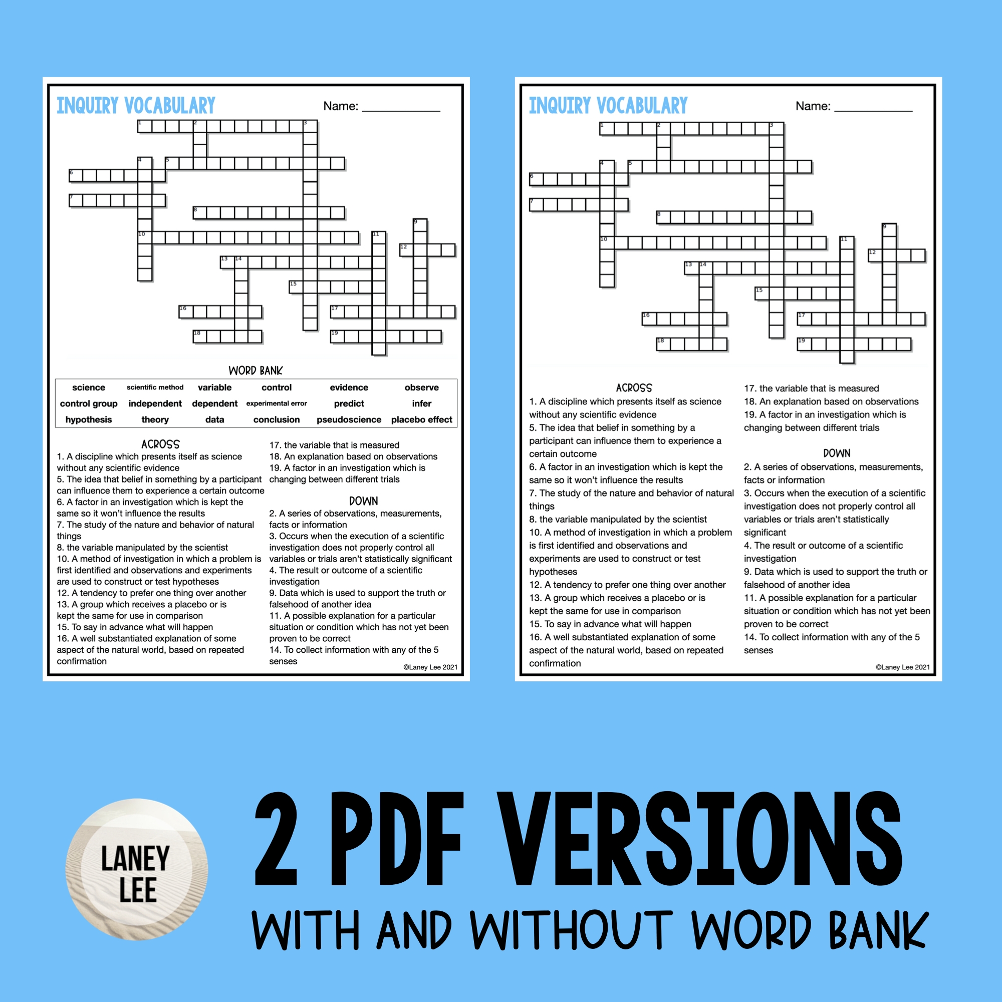 scientific method crossword puzzle answer key