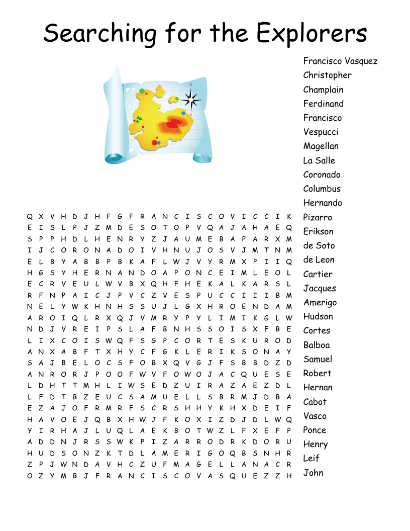 Searching For The Explorers Word Search WordMint