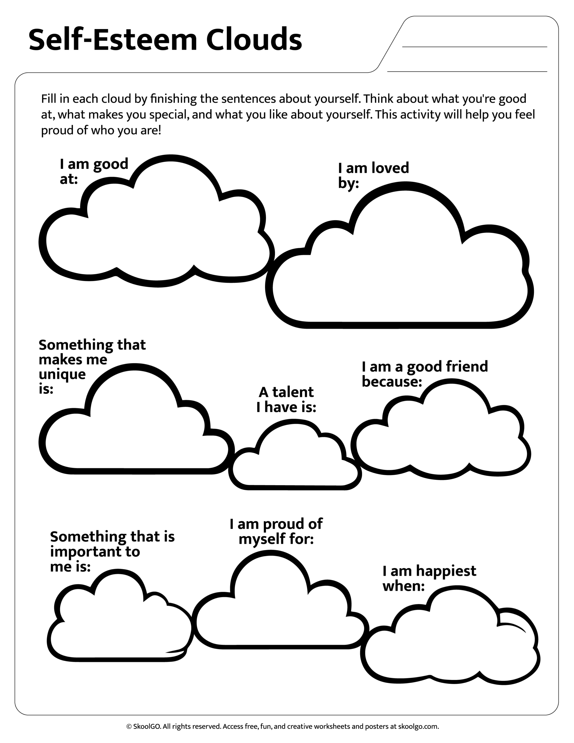 Free Printable Self Esteem Worksheets Pdf