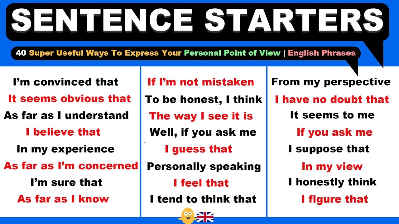 SENTENCE STARTERS 40 Super Useful Ways To Express Your Personal Point Of View English Phrases YouTube SENTENCE STARTERS 40 Super Useful Ways To Express Your Personal Point Of View English Phrases YouTube