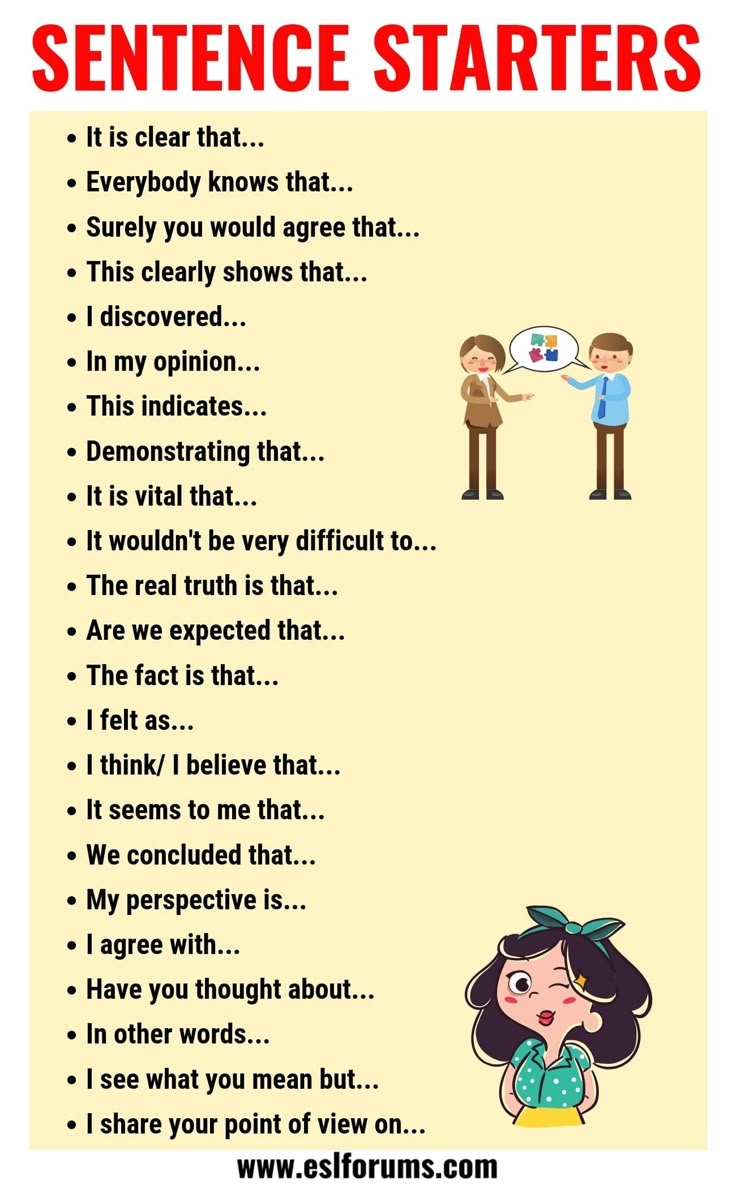 Sentence Starters Useful Words And Phrases You Can Use As Sentence Starters ESL Forums Sentence Starters Useful Words And Phrases You Can Use As Sentence Starters ESL Forums