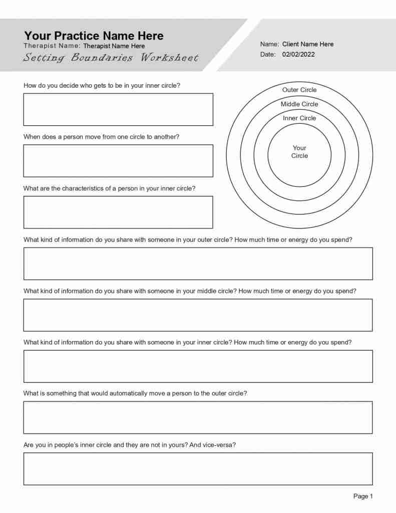 Setting Boundaries Worksheets Editable Fillable Printable PDF TherapyPatron