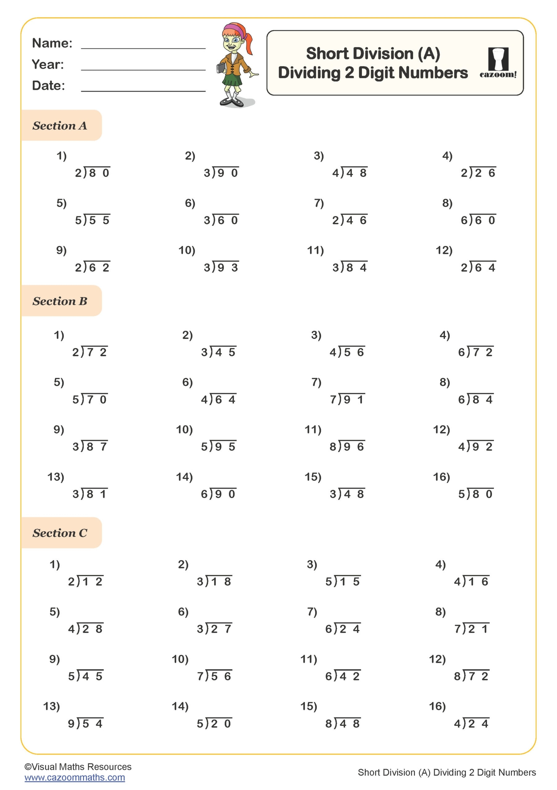 Short Division C Dividing 2 3 And 4 Digit Numbers Worksheet Fun And Engaging Year 5 PDF Worksheets