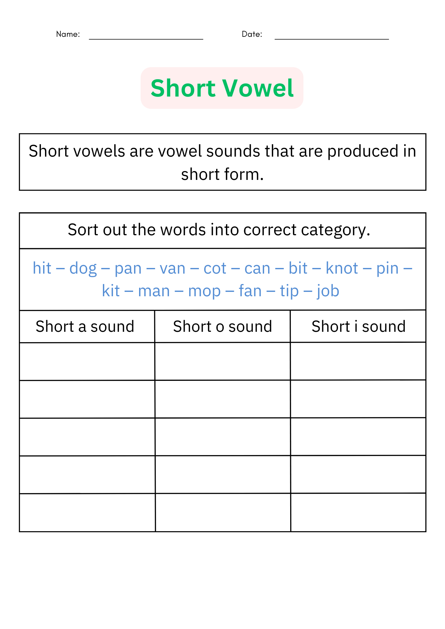 Short Vowel And Long Vowel Worksheets Vowel Sounds Activities For Grade 1 Made By Teachers