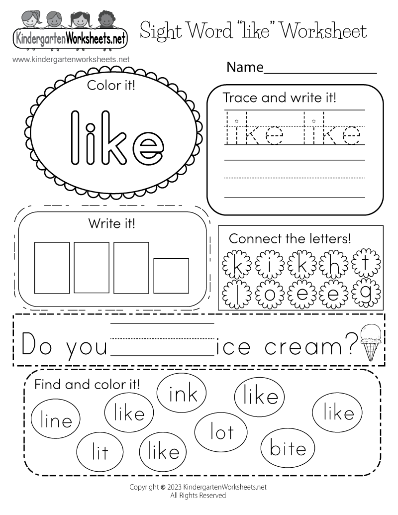 Sight Word like Worksheet Free Printable Digital PDF