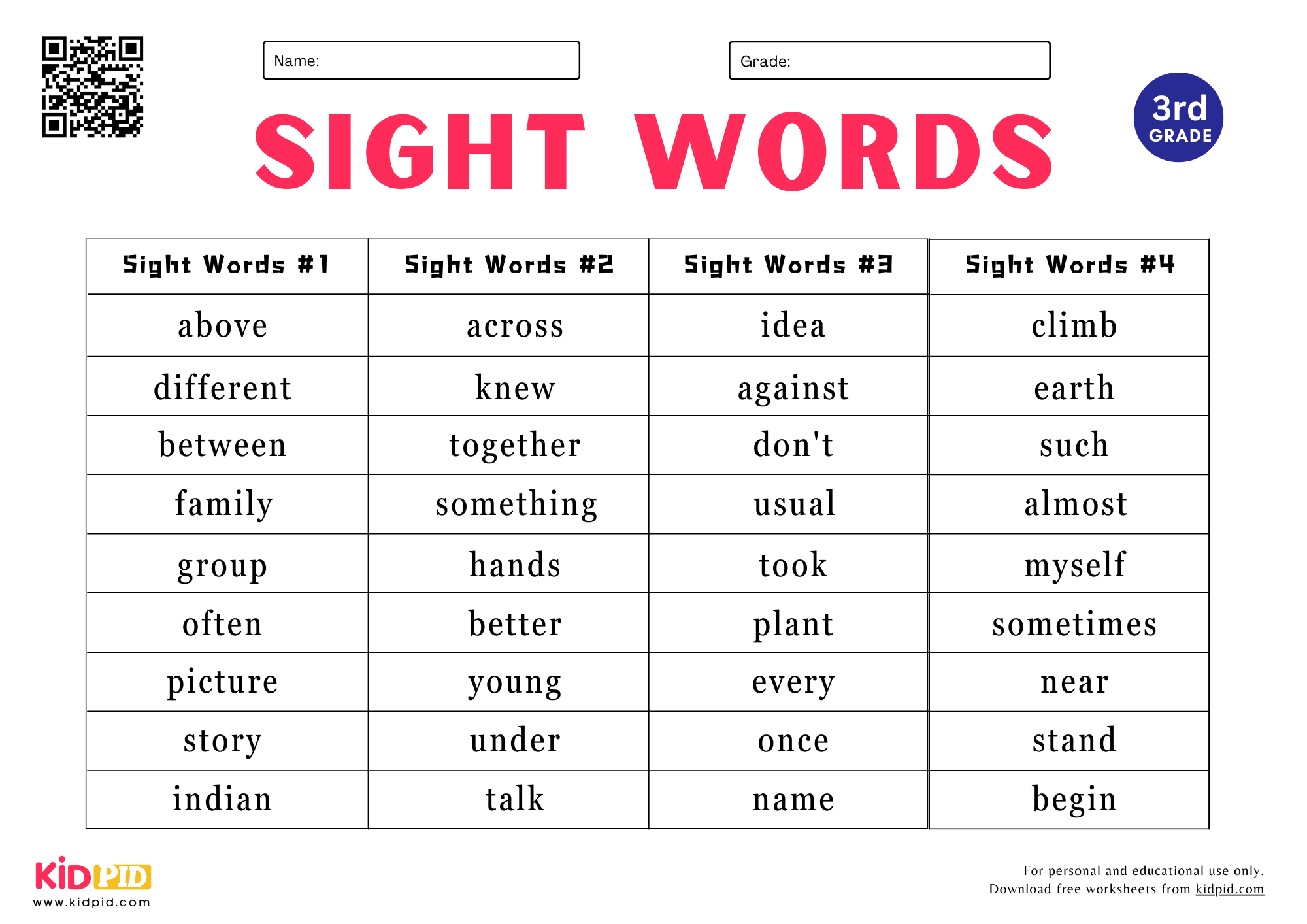 Sight Words Spelling Worksheet For Grade 3 Kidpid