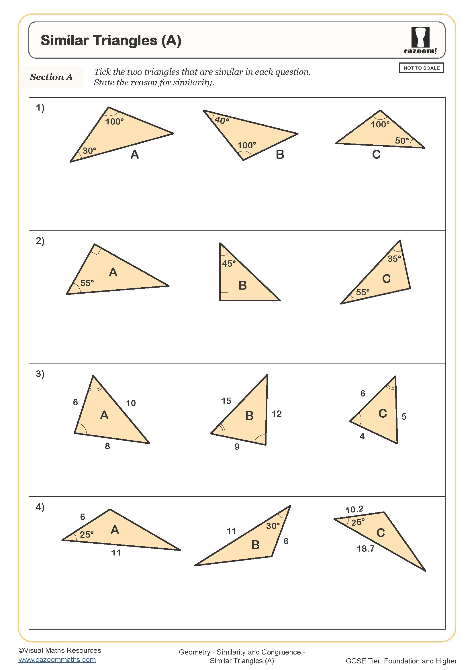 Similar Triangles Worksheet With Answers Pdf