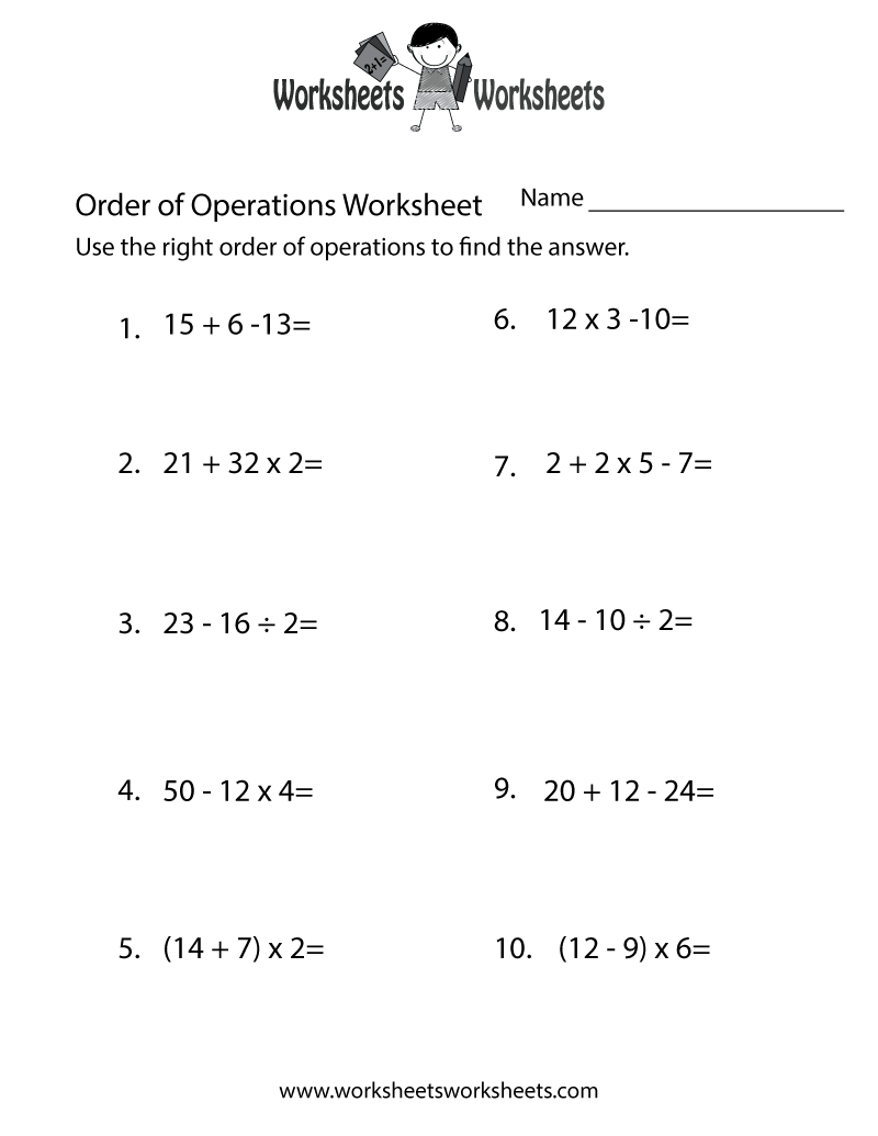 Order Of Operations Pdf Worksheet