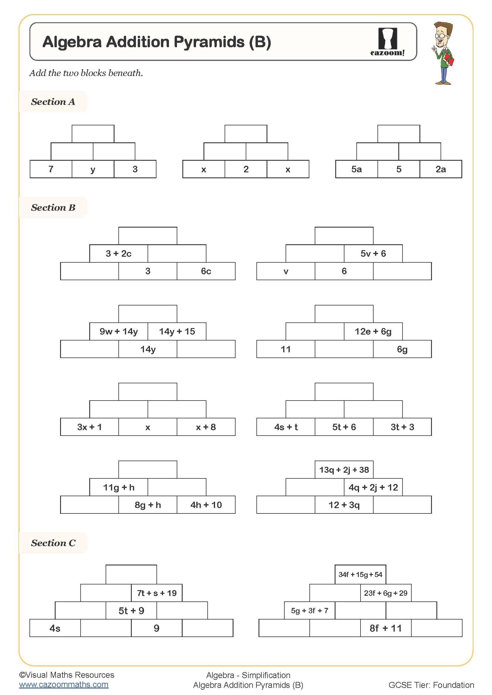 free printable algebra worksheets