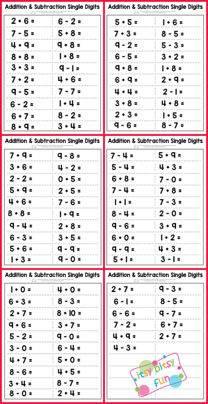 adding and subtracting worksheets printable